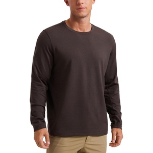 CRZ YOGA Cloud Jersey Long Sleeve Shirts for Men – Crewneck Breathable Casual Workout T-Shirts Soft Basic Tops(Hot Fudge Brown)