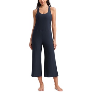 CRZ YOGA Cloudweight Racer Back Casual Jumpsuits for Women – Cropped Wide-leg Pants One Piece Yoga Bodysuits No Padded Bra(True Navy)