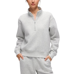 CRZ YOGA Cotton Fleece Lined Half Zip Sweatshirt for Women – Pullover Funnel Neck Workout Casual Sweat Shirts with Pocket(Dove Grey Heather)