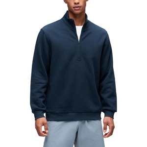 CRZ YOGA Cotton Fleece Lined Half Zip Sweatshirts for Men – Mock Neck Pullover Sweat Shirts Casual Workout Daily Sweaters(Ink Blue)