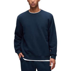 CRZ YOGA Cotton Fleece Lined Pullover Sweatshirts for Men – Crewneck Cozy Casual Athletic Daily Workout Sweat Shirt Tops(Ink Blue)
