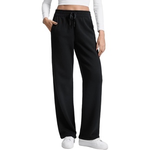 CRZ YOGA Cotton Fleece Lined Sweatpants Women 28″/30″/32″ – Straight Leg Casual Lounge Pants with Pockets Winter Warm(Black)