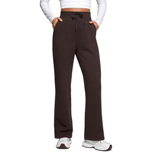 CRZ YOGA Cotton Fleece Lined Sweatpants Women 28″/30″/32″ – Straight Leg Casual Lounge Pants with Pockets Winter Warm(Hot Fudge Brown)