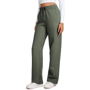 CRZ YOGA Cotton Fleece Lined Sweatpants Women 28″/30″/32″ – Straight Leg Casual Lounge Pants with Pockets Winter Warm(Light Army Green)