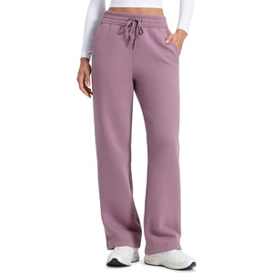 CRZ YOGA Cotton Fleece Lined Sweatpants Women 28″/30″/32″ – Straight Leg Casual Lounge Pants with Pockets Winter Warm(Light Lavender)