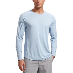 CRZ YOGA Crewneck Workout Long Sleeve Shirts for Men – Quick Dry Running Athletic T-Shirts Lightweight Basic Tops(Chambray Blue Heather)