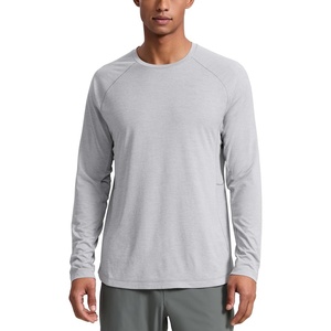 CRZ YOGA Crewneck Workout Long Sleeve Shirts for Men – Quick Dry Running Athletic T-Shirts Lightweight Basic Tops(Light Gray Heather)