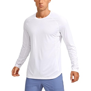 CRZ YOGA Crewneck Workout Long Sleeve Shirts for Men – Quick Dry Running Athletic T-Shirts Lightweight Basic Tops(White)