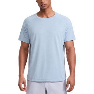 CRZ YOGA Crewneck Workout Shirts for Men – Quick Dry Running Athletic T-Shirts Lightweight Basic Tops(Chambray Blue Heather)