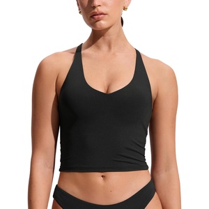 CRZ YOGA Criss Cross Back Tankini Tops for Women – Padded V Neck Bathing Suit Crop Swim Tank(Black)