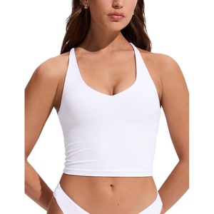 CRZ YOGA Criss Cross Back Tankini Tops for Women – Padded V Neck Bathing Suit Crop Swim Tank(White)