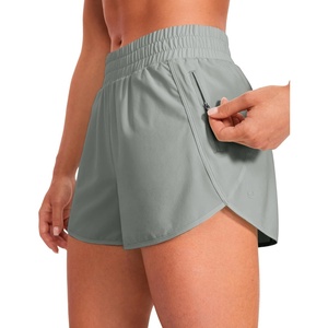 CRZ YOGA Dolphin Athletic Shorts for Women 3″ – High Waisted Quick Dry for Running Workout Gym Track with Zip Pocket(Sterling)