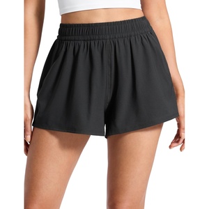 CRZ YOGA Drapey Flowy Athletic Shorts for Women 2.5″ – Relaxed Fit High Waisted Tennis Workout Running(Black)
