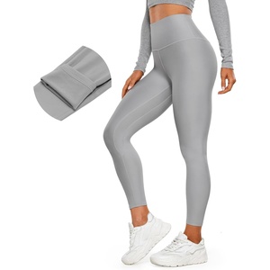 CRZ YOGA Fleece Lined Leggings 25” – Thermal Casual Lounge Workout Womens Yoga High Waisted Pants Winter Warm(Rhino Grey)