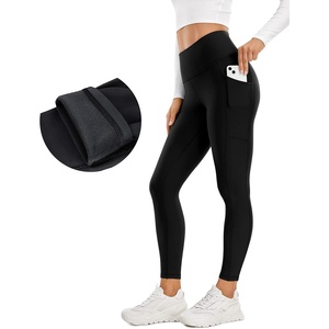 CRZ YOGA Fleece Lined Leggings Pockets 25” – Thermal High Waisted Casual Lounge Workout Womens Yoga Pants Winter Warm(Black)
