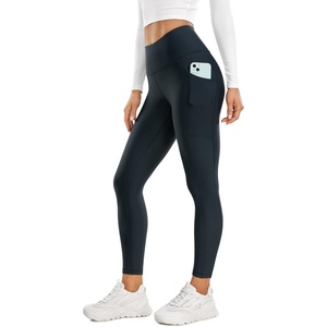 CRZ YOGA Fleece Lined Leggings Pockets 25” – Thermal High Waisted Casual Lounge Workout Womens Yoga Pants Winter Warm(True Navy)