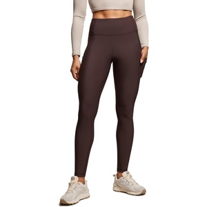 CRZ YOGA Fleece Lined Leggings Pockets 28” – Thermal Casual Lounge Workout Womens Yoga Full Length Pants Winter Warm(Hot Fudge Brown)