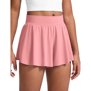 CRZ YOGA Girls 2 in 1 Athletic Flowy Shorts – Dance Tennis Soccer Casual Butterfly Skirts Liner Pockets Kids Teen(Lotus Pink)
