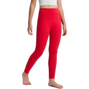 CRZ YOGA Girls Butterlift No Front Seam Full Length Yoga Leggings – Athletic Sports Casual Pants Tights Kids Teen(Aurora Red)