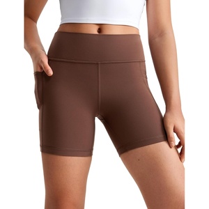 CRZ YOGA Girls Butterluxe Athletic Biker Shorts with Pockets – Dance Yoga Casual High Waist Kids Teen Summer(Coffee Brown)
