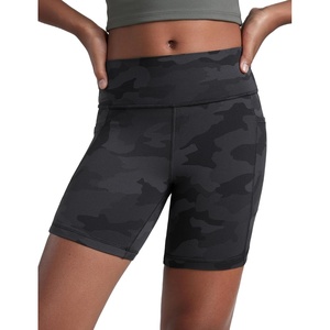 CRZ YOGA Girls Butterluxe Athletic Biker Shorts with Pockets – Dance Yoga Casual High Waist Kids Teen Summer(Dark Grey Camouflage 2)