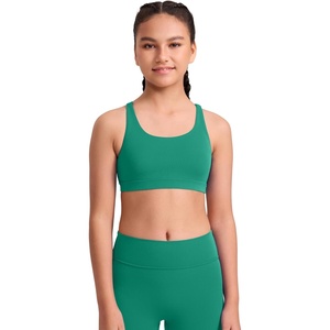 CRZ YOGA Girls Butterluxe Cross Back Sports Bra – Yoga Athletic Casual Tops Scoop Neck Padded Crop Kids Teen(Cascadia Green)