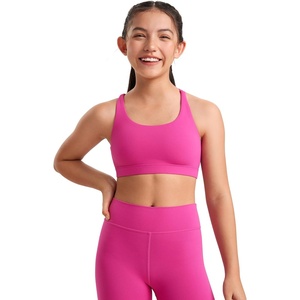 CRZ YOGA Girls Butterluxe Cross Back Sports Bra – Yoga Athletic Casual Tops Scoop Neck Padded Crop Kids Teen(Hibiscus Purple)