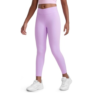 CRZ YOGA Girls Butterluxe Crossover Waist Yoga Leggings – Athletic Sports Casual Pants V Cross Tights Kids Teen(Elfin Purple)