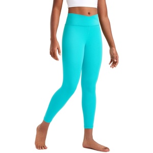 CRZ YOGA Girls Butterluxe Crossover Waist Yoga Leggings – Athletic Sports Casual Pants V Cross Tights Kids Teen((Neon)spectral Blue)