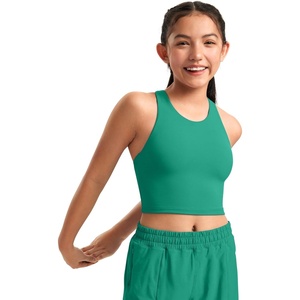 CRZ YOGA Girls Butterluxe Double Lined Racerback Crop Tank Tops – High Neck Dance Yoga Athletic Casual Tight Kids Teen(Cascadia Green)