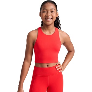 CRZ YOGA Girls Butterluxe Double Lined Racerback Crop Tank Tops – High Neck Dance Yoga Athletic Casual Tight Kids Teen(Deep Red)