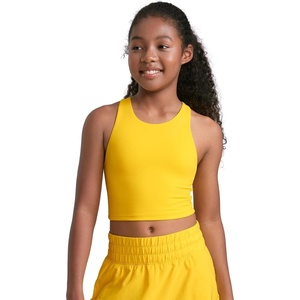 CRZ YOGA Girls Butterluxe Double Lined Racerback Crop Tank Tops – High Neck Dance Yoga Athletic Casual Tight Kids Teen(High Visibility Yellow)