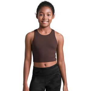 CRZ YOGA Girls Butterluxe Double Lined Racerback Crop Tank Tops – High Neck Dance Yoga Athletic Casual Tight Kids Teen(Hot Fudge Brown)