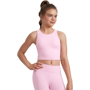 CRZ YOGA Girls Butterluxe Double Lined Racerback Crop Tank Tops – High Neck Dance Yoga Athletic Casual Tight Kids Teen(Pink Peony)