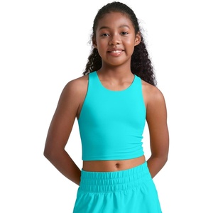 CRZ YOGA Girls Butterluxe Double Lined Racerback Crop Tank Tops – High Neck Dance Yoga Athletic Casual Tight Kids Teen(Spectral Blue)