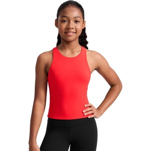 CRZ YOGA Girls Butterluxe Double Lined Racerback Tank Tops Waist Length – High Neck Dance Yoga Athletic Casual Kids Teen(Deep Red)