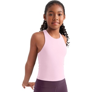 CRZ YOGA Girls Butterluxe Double Lined Racerback Tank Tops Waist Length – High Neck Dance Yoga Athletic Casual Kids Teen(Pink Peony)