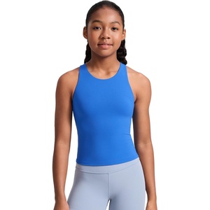 CRZ YOGA Girls Butterluxe Double Lined Racerback Tank Tops Waist Length – High Neck Dance Yoga Athletic Casual Kids Teen(Sparkle Blue)