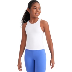 CRZ YOGA Girls Butterluxe Double Lined Racerback Tank Tops Waist Length – High Neck Dance Yoga Athletic Casual Kids Teen(White)