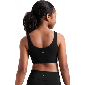 CRZ YOGA Girls Butterluxe Longline Sports Bra – Yoga Athletic Casual Tops Scoop Neck U Back Padded Kids Teen(Black)