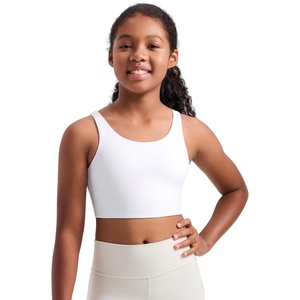 CRZ YOGA Girls Butterluxe Longline Sports Bra – Yoga Athletic Casual Tops Scoop Neck U Back Padded Kids Teen(White)