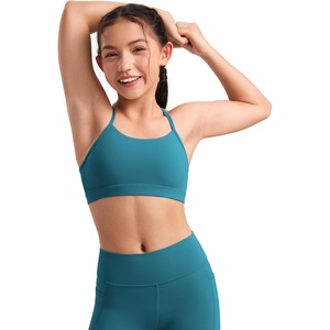 CRZ YOGA Girls Butterluxe Y Back Sports Bra – Yoga Athletic Casual Tops Scoop Neck Spaghetti Strap Padded Crop Kids Teen(Borealis Green)