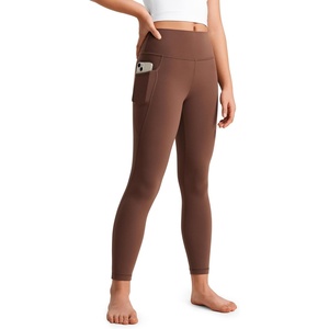 CRZ YOGA Girls Butterluxe Yoga Leggings with Pockets – Athletic Sports Casual Pants High Waist Tights Kids Teen(Coffee Brown)
