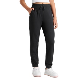 CRZ YOGA Girls Cloud Jersey Casual Joggers – Lounge High Waist Pants with Pockets Drawstring Kids Teen(Black)