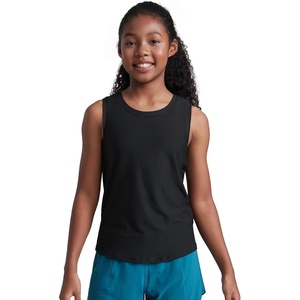 CRZ YOGA Girls Cloudweight Athletic Tank Tops Hip Length – Active Dance Casual Crew Neck Sleeveless Kids Teen(Black)