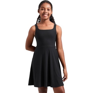 CRZ YOGA Girls Cloudweight Double Lined Square Neck Casual Dress – Dance Tennis Athletic Pockets Knee Length Sleeveless Teen(Black)