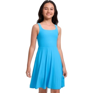 CRZ YOGA Girls Cloudweight Double Lined Square Neck Casual Dress – Dance Tennis Athletic Pockets Knee Length Sleeveless Teen(Kayak Blue)
