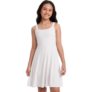 CRZ YOGA Girls Cloudweight Double Lined Square Neck Casual Dress – Dance Tennis Athletic Pockets Knee Length Sleeveless Teen(Milky White)