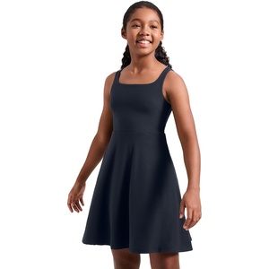 CRZ YOGA Girls Cloudweight Double Lined Square Neck Casual Dress – Dance Tennis Athletic Pockets Knee Length Sleeveless Teen(True Navy)