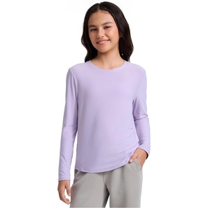 CRZ YOGA Girls Cloudweight Long Sleeve Athletic Shirts – Active Sports Casual Tees Crew Neck Side Slit Winter Kids Teen(Lilac Air)